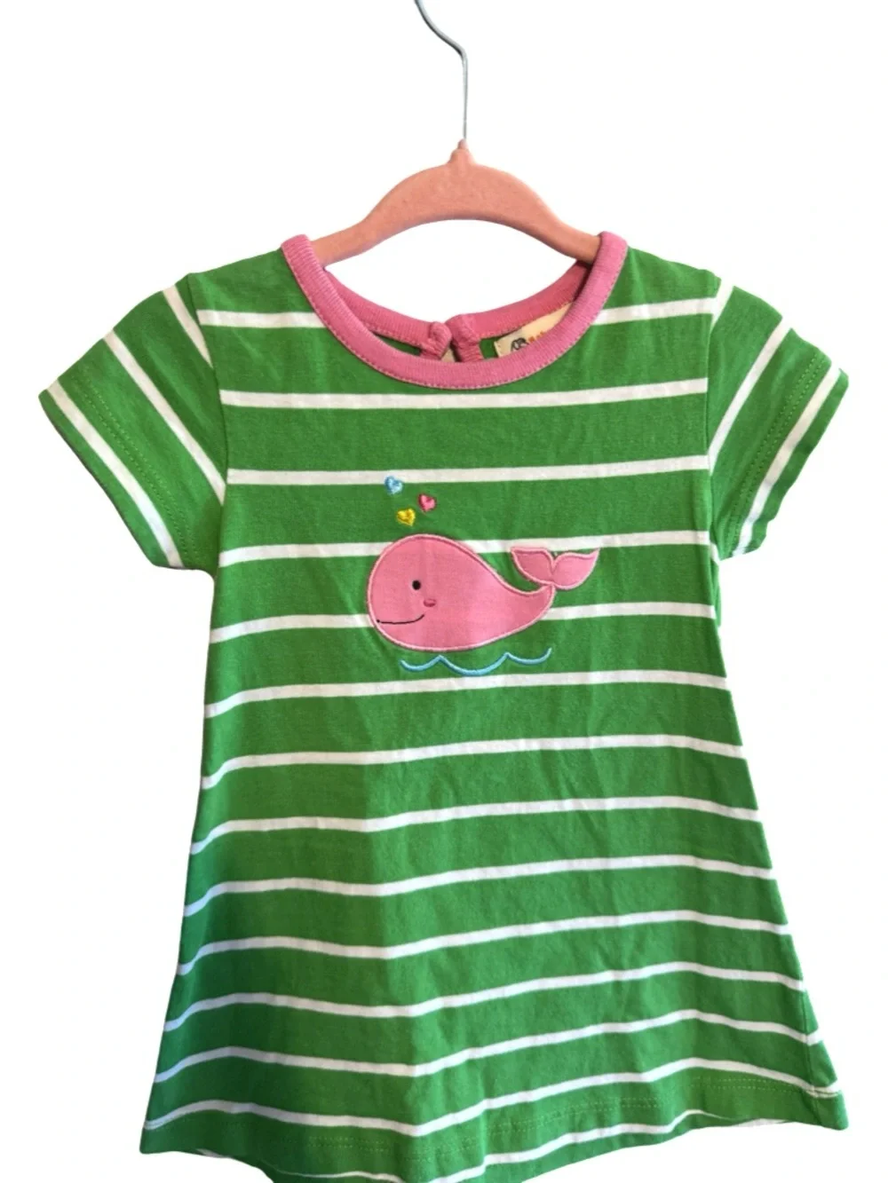 Baby Luigi Green & White Stripe Size 12M Pink Whale Toddler Girl Dress
